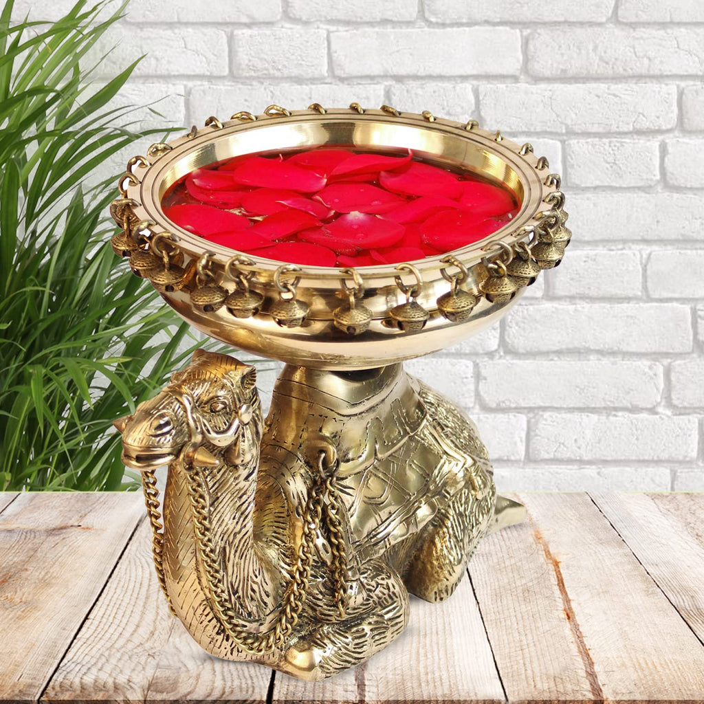 ARTVARKO Brass Urli Ethnic Traditional Camel Urli Decorative Flowers Floating Floral Candles Bowl for Home Office Decor Gift11 Inch
