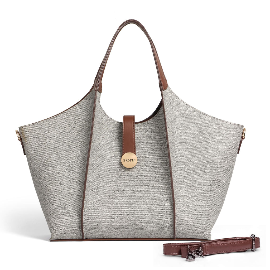 EXOTIC® Metropolitan Elegance Signature Canvas Tote top Handle Handbag | For Office | For Work | Laptop Bag | Gift Bag (Slety Grey)