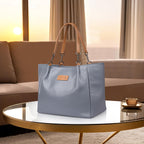 EARTHEA Women’s Faux Leather Tote Bag for Women | Stylish Shoulder Handbag with Zipper Closure & Spacious Compartments | Office Tote Bag for Women, Laptop & Daily Use | Large Navy Tan Ladies Handbag