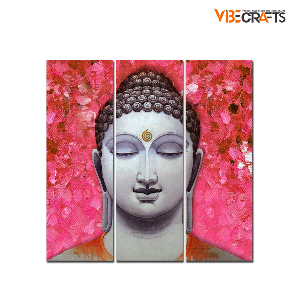 VIBECRAFTS 3 Pieces Spiritual Gautam Buddha Canvas Wall Painting Fitted With Wooden Frame For Home | Office | Living Room | Gifts (PTVC3Pcs1_9591)