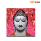 VIBECRAFTS 3 Pieces Spiritual Gautam Buddha Canvas Wall Painting Fitted With Wooden Frame For Home | Office | Living Room | Gifts (PTVC3Pcs1_9591)