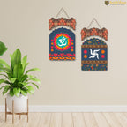 Artvibes Asupicious Symbols OM and Swastik Wooden Wall Hanger for Home Decoration | Spiritual Decor Item | Wall Sculpture | Signs & Plaques| Stylish Modern Decor Item | Gift Items (WH_9208N), Set of 2