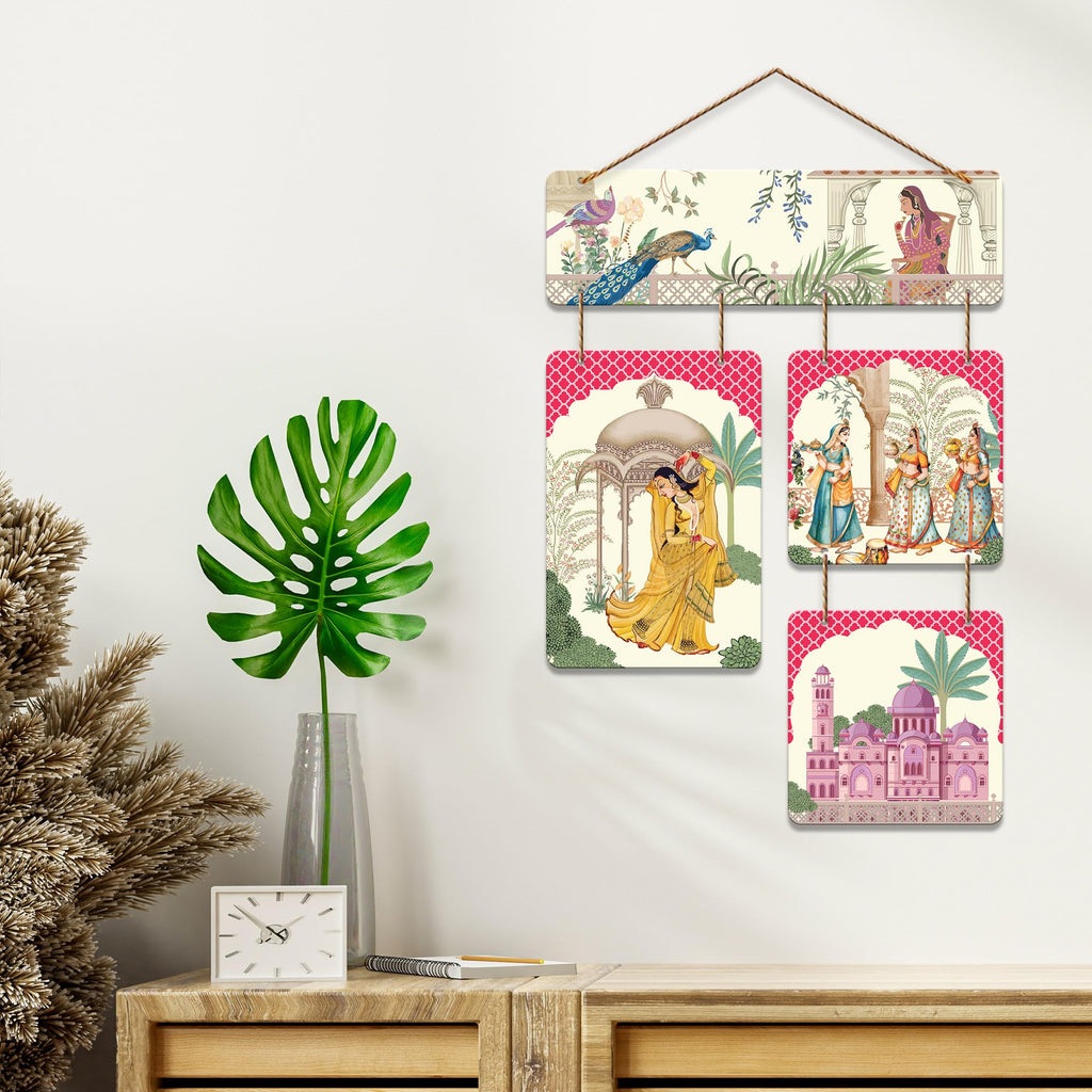 Artvibes Women & Peacock Ethnic Royal Indian Folk Art Decorative Wall Art MDF Wooden Wall Hanger for Home | Printed Wall Decoration | Graphic Artwork | Wall Poster | Sceneries | Unique Gift (WH_6546N)