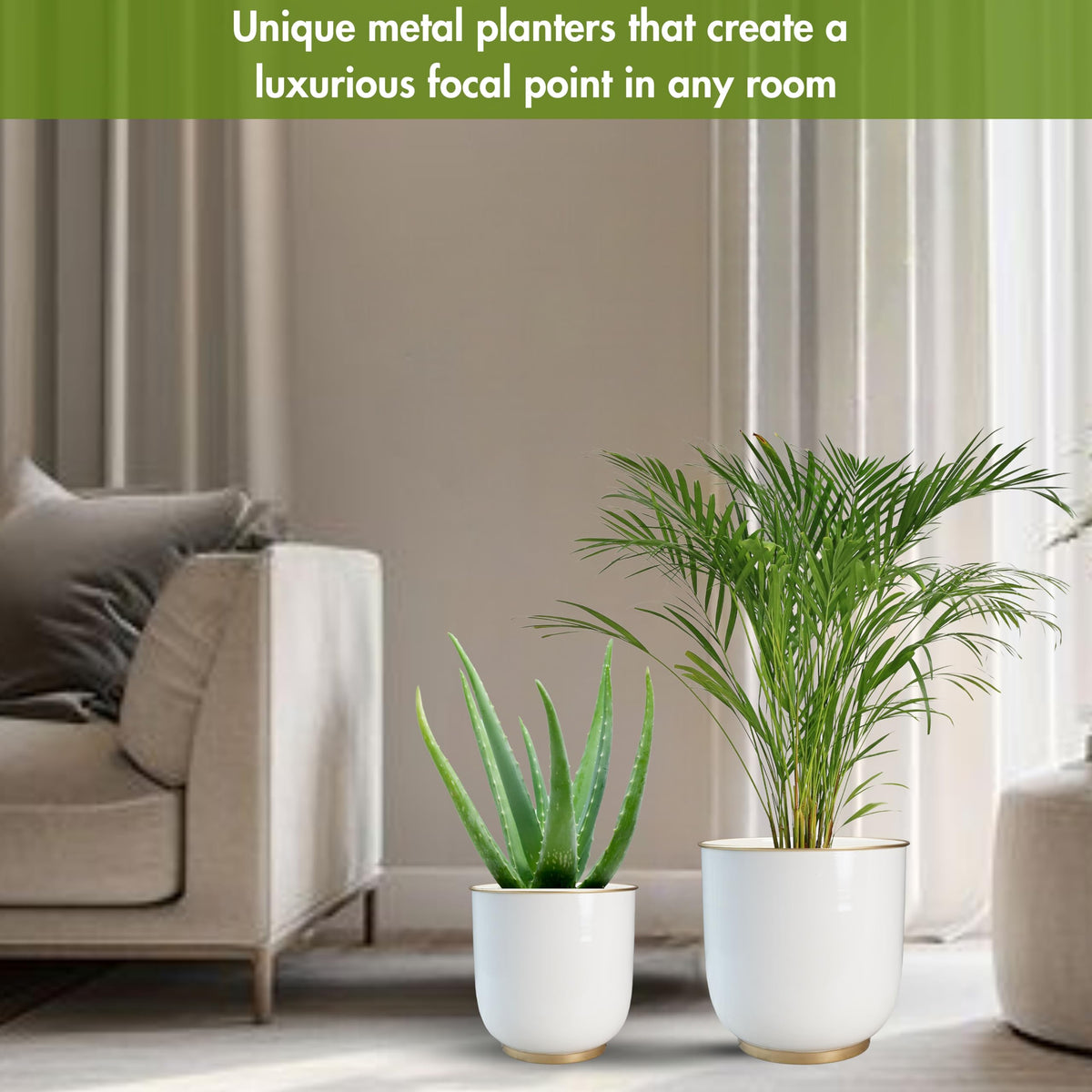 BEHOMA Metal Planters White (Set of 2)