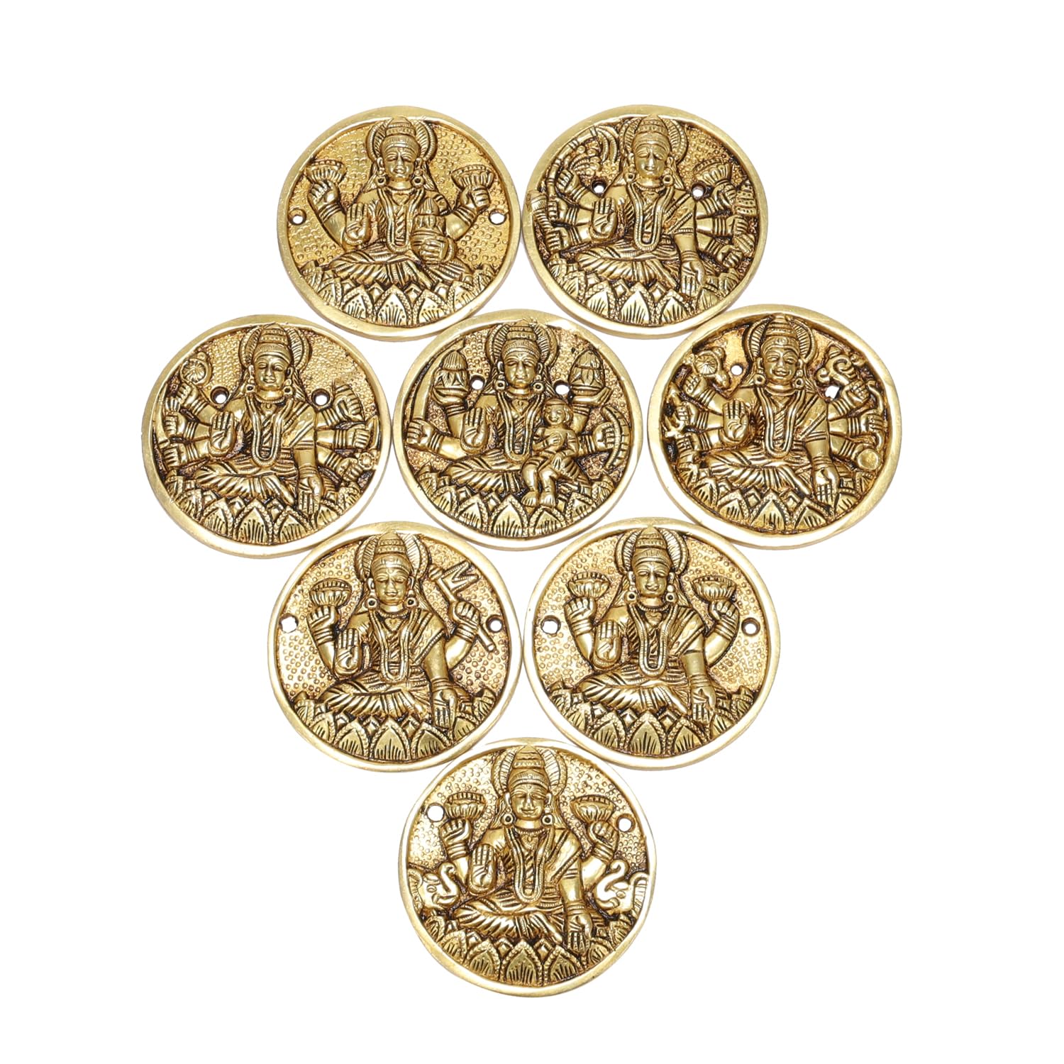 ARTVARKO Brass Ashtalakshmi Laxmi Set of 8 Pcs Ashta Lakshmi Wall Door Hanging Luxmi for Home Office Décor Gift (Each Idol 9x9 cm)