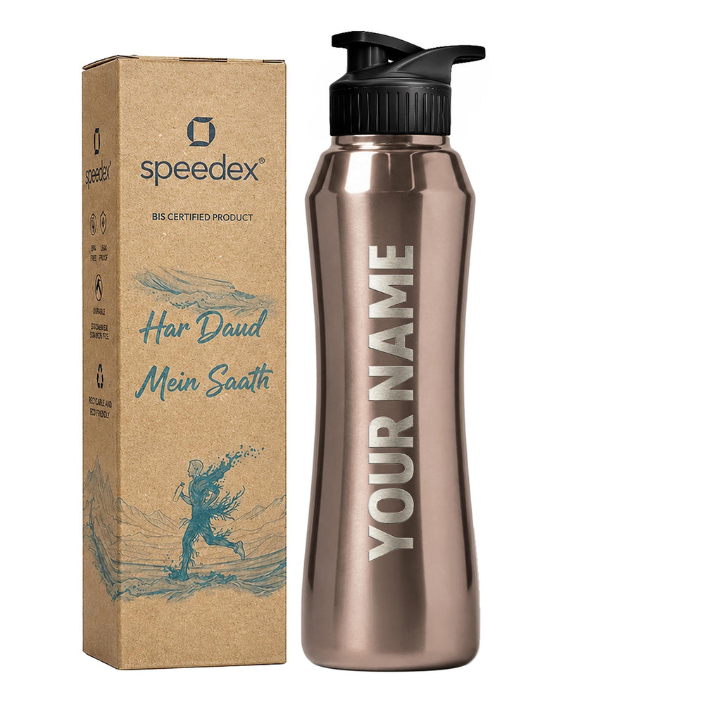 Speedex Customised Stainless Steel Sipper Water Bottle 1 Ltr with Engraved Name – Personalised Flip Cap Bottle for Kids, Adults, School, Sports, Gym, Copper Gold, Set of 1