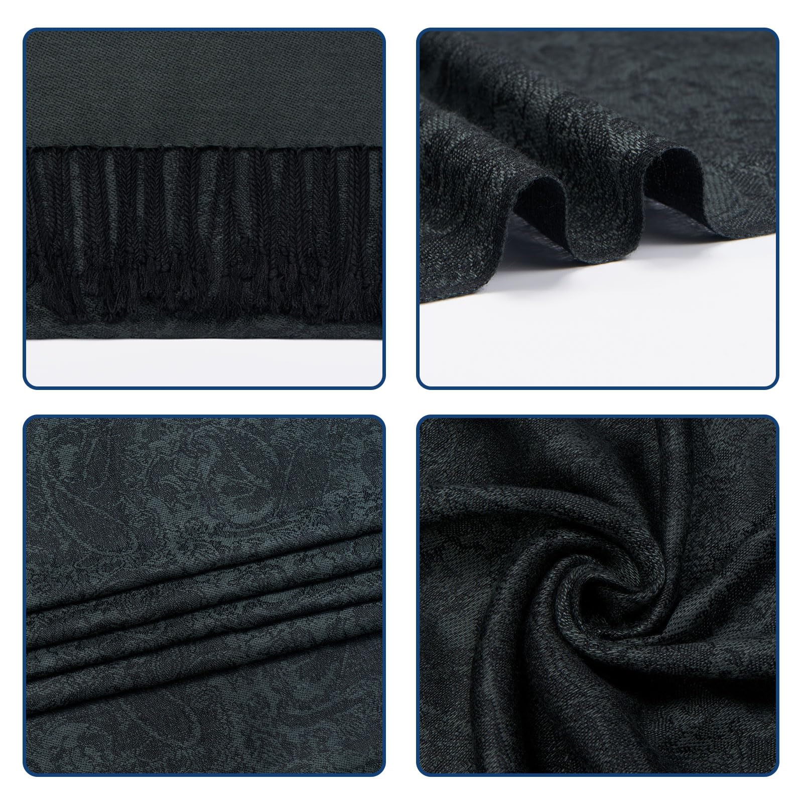 QIUTIMIY Paisley Pashmina Shawl Wrap Women Reversible Vintage Jacquard Pashmina Rave Scarf with Fringe for Evening, Wedding, Flower3-black, 180*70CM