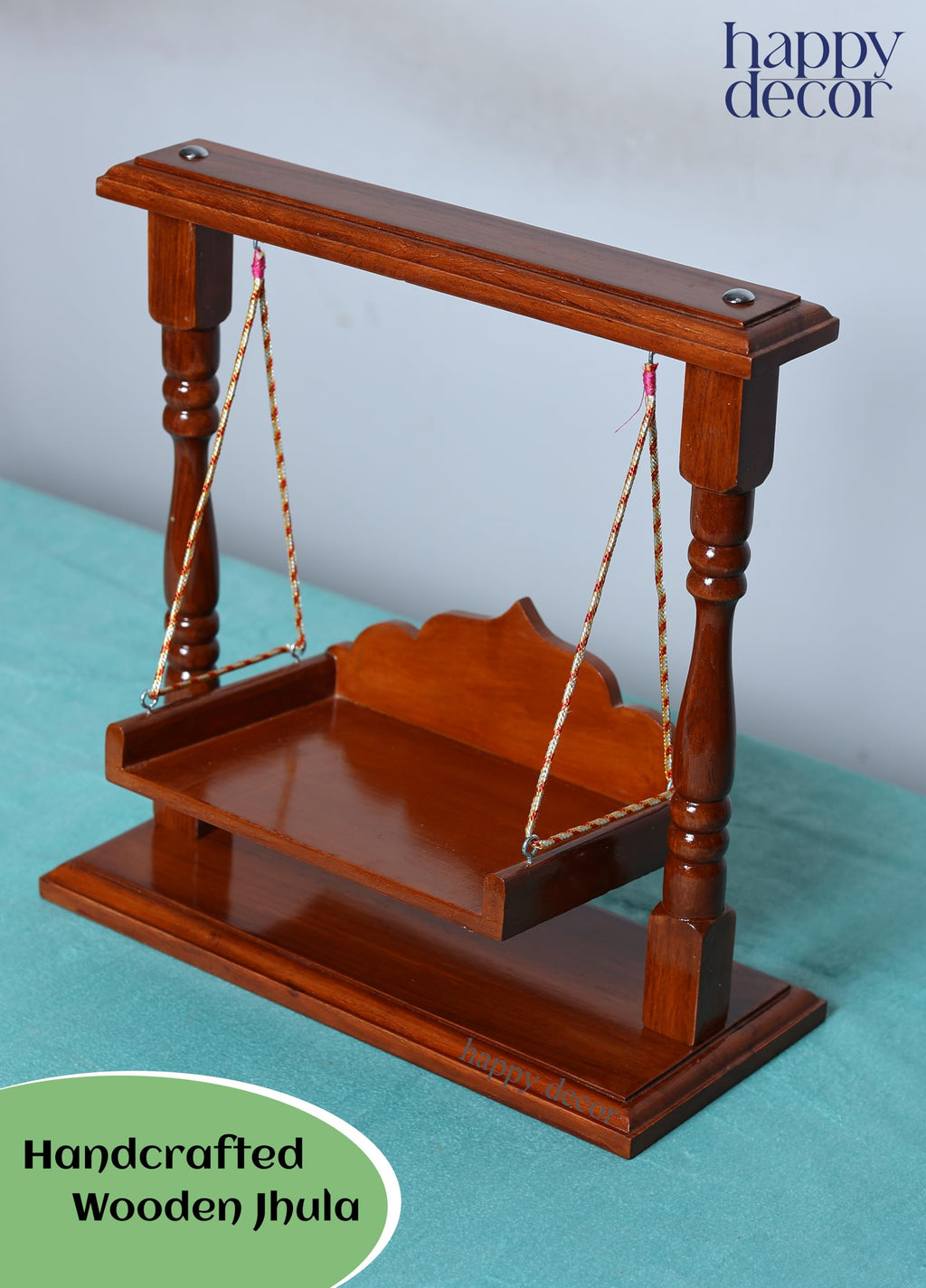 Happy Decor Premium Polished Sheesham Wooden Laddu Gopal Jhula for Bal Gopal Idol, kanha ji, Shri Krishna, Home Temple (Size:- 13x12x6), Seat Size :- (8x6) for 0 to 4 no Gopal ji.