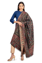 Naureen Women Faux Pashmina Kani Shawl with Mughal Artwork and Zari Accents, Warm and Soft, 40x80 inch