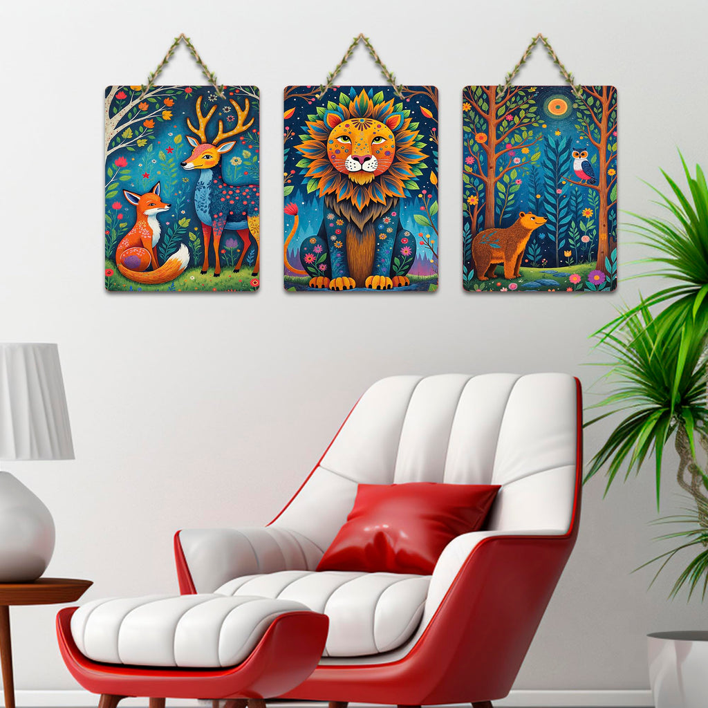 Artvibes Nature Theme Wall Decor Wooden Art Decoration Item for Living Room | Room Wall Art | Wood Decorative Items | Modern Decoration | Aesthetic Wooden Decor | Ideal Gifts (WH_9613N), Set of 3
