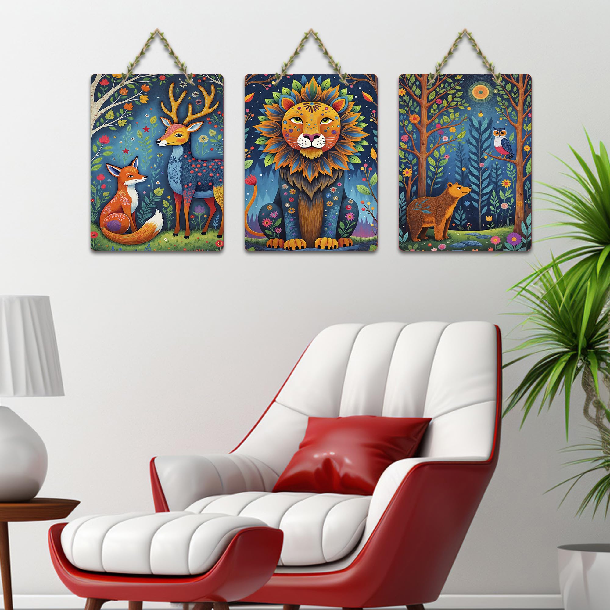 Artvibes Nature Theme Wall Decor Wooden Art Decoration Item for Living Room | Room Wall Art | Wood Decorative Items | Modern Decoration | Aesthetic Wooden Decor | Ideal Gifts (WH_9613N), Set of 3
