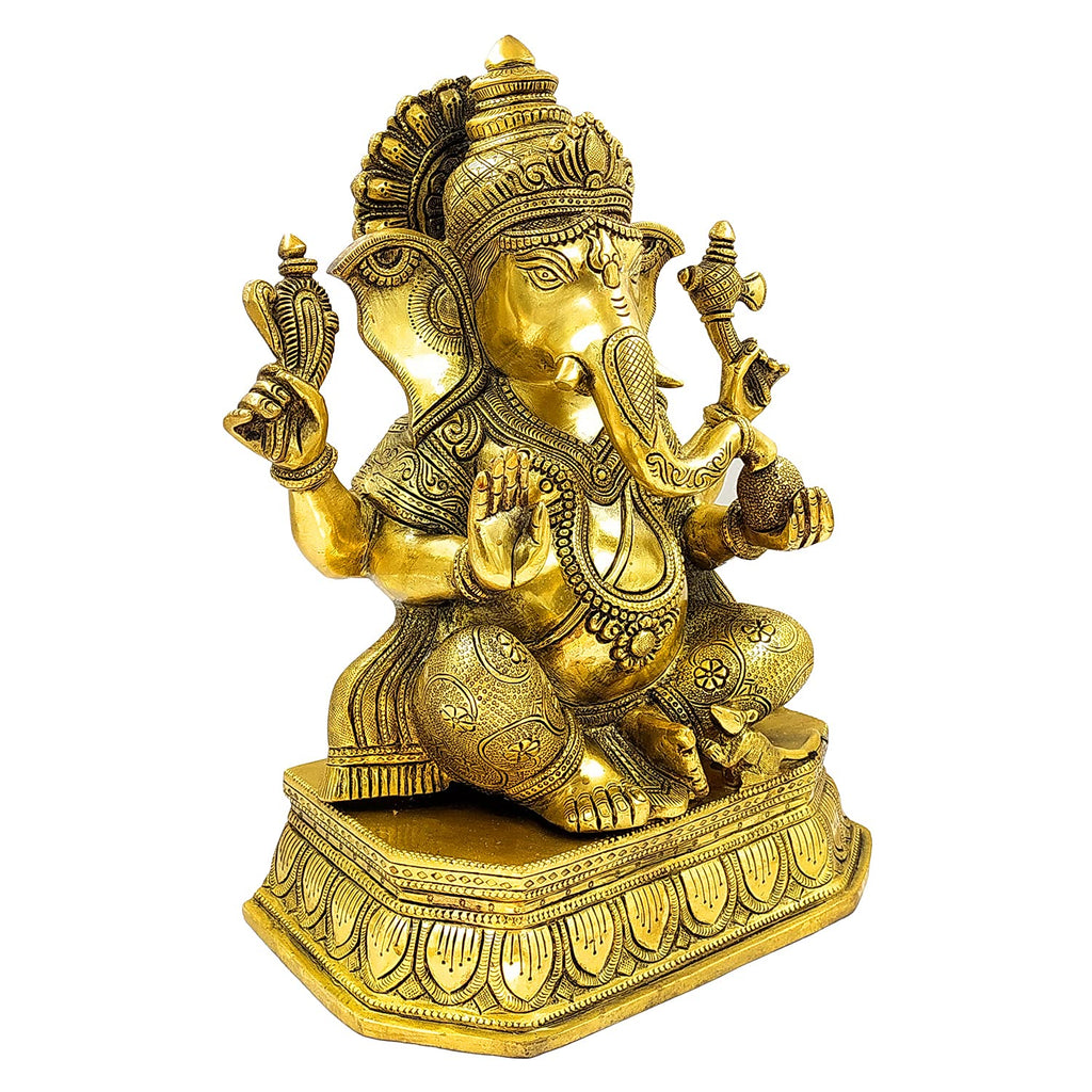 ARTVARKO Brass Ganesha Idol Ganesh Bhagwan Large Statue God Ganpati Murti for Home Pooja Entrace Décor Good Luck Vastu Decoration Showpiece 14 Inch