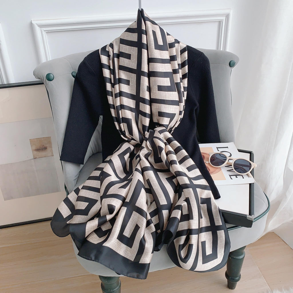 CrossKulture White & Black Satin Silk Like Scarf For Women | Stylish, Soft, & Lightweight | Satin Feel Neck Scarf, Hair Scarf, Head Scarf For Women | Long Silken Stole, (Female)