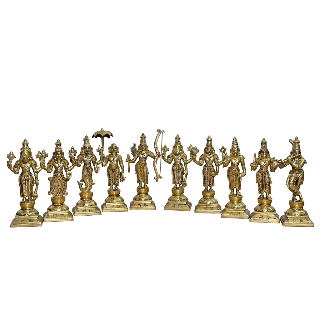 ARTVARKO Brass Dashavatara Dasavatharam of Lord Vishnu Statues Ten Incarnations Avatars Idol Murti for Mandir Puja Temple Height 9.5 Inches