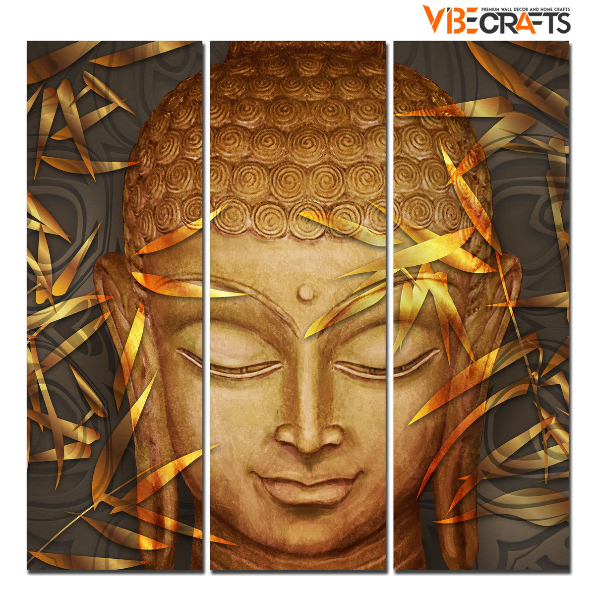 VIBECRAFTS 3 Pieces Spiritual Buddha Face Canvas Wall Painting Fitted With Wooden Frame For Home | Office | Living Room | Gifts (PTVC3Pcs1_9595)
