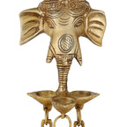 ARTVARKO™ Brass Ganesh Ganesha Wall Hanging Idol Oil Lamp Three Diyas and Bells Puja Gifting Entrance Home Decor Idol 9.5 Inch.