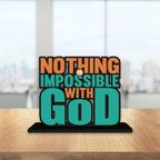 Artvibes Wooden Idols and Figurine Nothing is Impossible with God Motivational Quote Table Decoration for Office Desk | Home Decor | Living Room | Modern Art Wood Showpiece Gift Item (SP_1143)