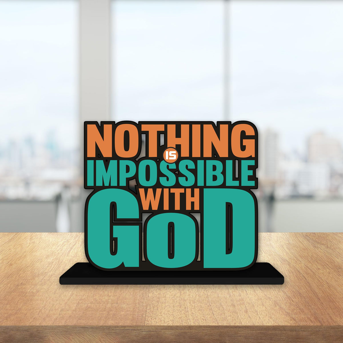 Artvibes Wooden Idols and Figurine Nothing is Impossible with God Motivational Quote Table Decoration for Office Desk | Home Decor | Living Room | Modern Art Wood Showpiece Gift Item (SP_1143)