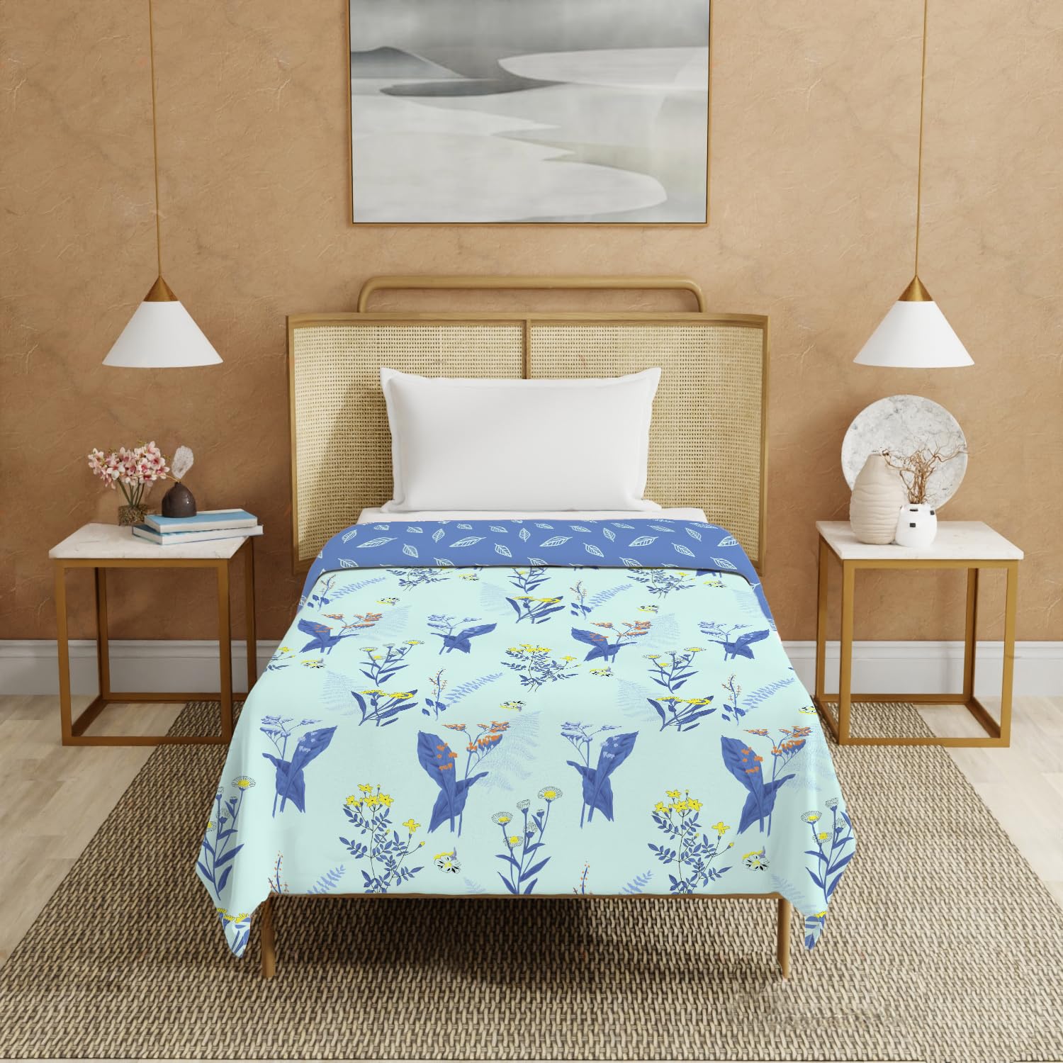 Urban Space 100% Cotton Malmal Single Bed Dohar, All Season Reversible Blanket, Soft, Lightweight and Breathable Ac Dohar/Quilt/Blanket/for Bed, Sofa AC Blanket (58 x 95 inch, Whisper Mint Blue) Kafalo
