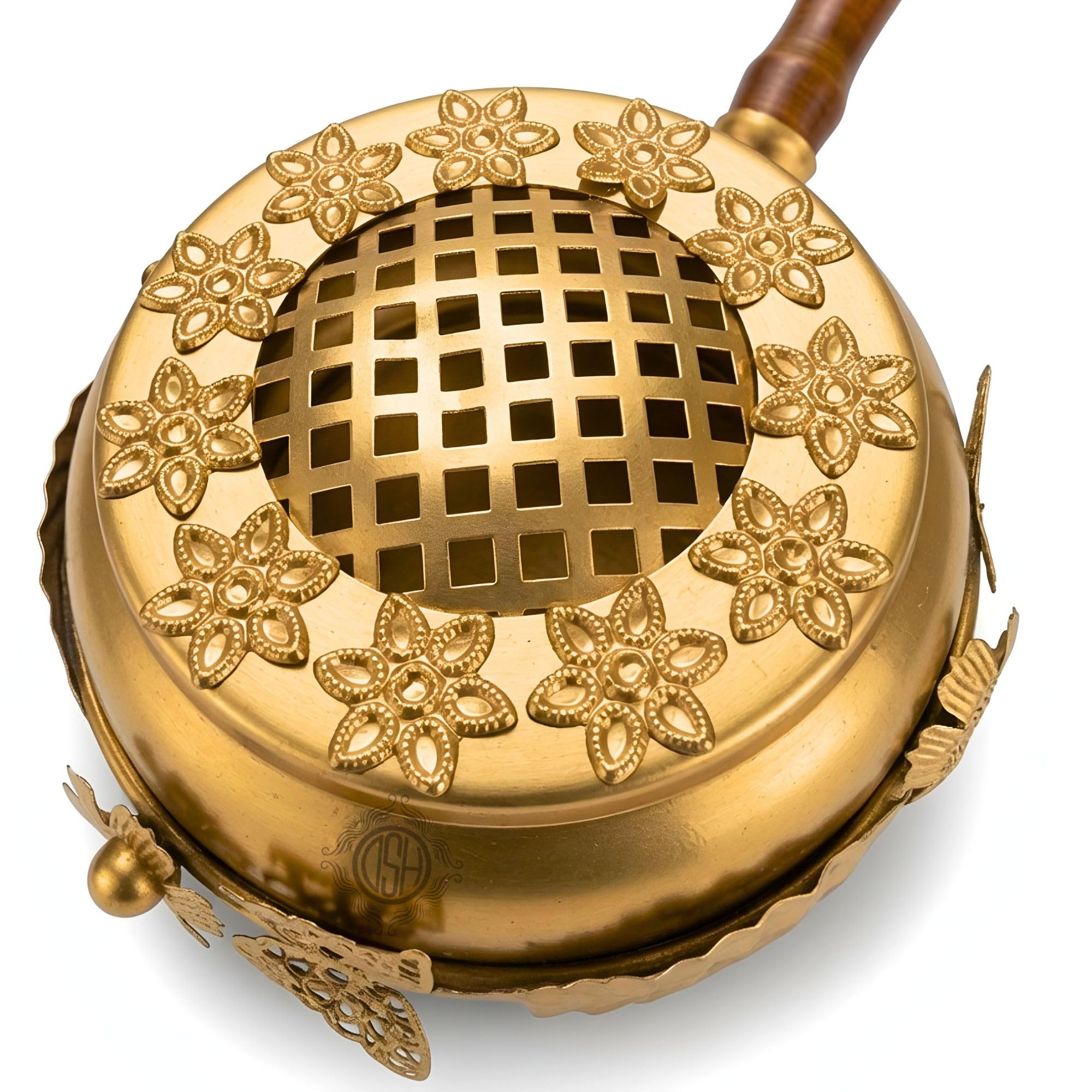 DSH Home Purifying Incense Burner Loban Burner with Wooden Handle Dhoop Dhuni Burner Home Office Temple Prayer Butler.(L-7)