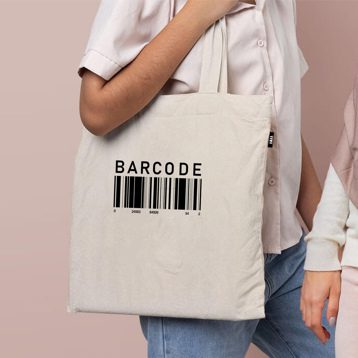 VVWV Barcode Printed Reusable Tote Bags | 100% Organic Cotton Shopping/Grocery Bag | Multi-Purpose Bag | Sturdy Canvas Bag with 15kgs Capacity (13 x 15.7 Inch)