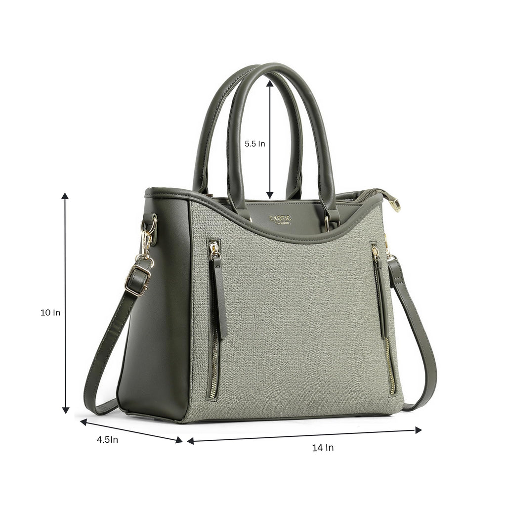 EXOTIC Alvara Tote Bag for Women | Multi-Compartment Handbag with Laptop Space, Front Zip Pockets & Luggage Sleeve | Premium PU Leatherette Work & Travel Tote (Green)