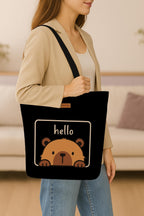 The Purple Tree Eco-Friendly Canvas Tote Bag, Sustainable, Reusable Shopping, Beach, Travel or Everyday Tote, Wide Tote Bag, Hello Bear