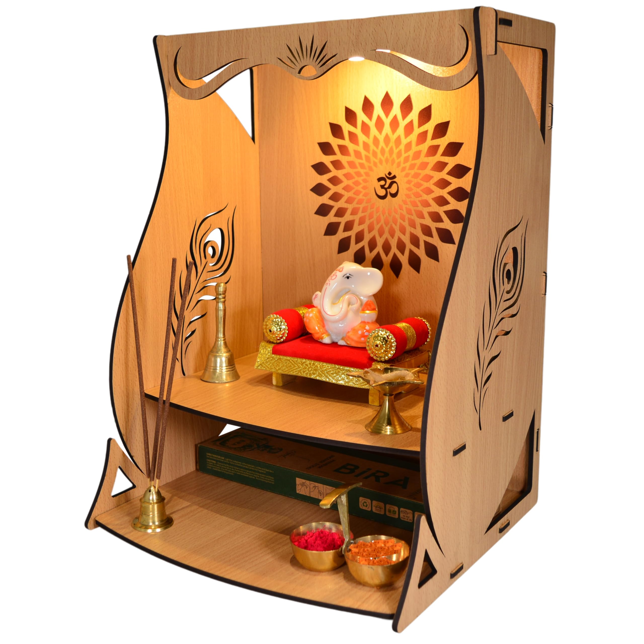 11 Strokes Divya Wooden Pooja Mandir for Home Big Size - Large Foldable Wall Mount Devghar Singhasan for God - Modern Wooden Temple, Big Home Mandir