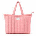 HOUSE OF ORLO Women's Cotton Quilted Aesthetic Western Tote Bags, Waffle Weave Handmade With Zipper & Double Handles For Women & Girls, Daily Use Handbag For College/Travel/Work (Pastel-Pink)