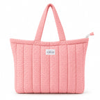 HOUSE OF ORLO Women's Cotton Quilted Aesthetic Western Tote Bags, Waffle Weave Handmade With Zipper & Double Handles For Women & Girls, Daily Use Handbag For College/Travel/Work (Pastel-Pink)