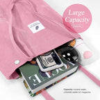 Kawn Women Corduroy Shopper Tote Bag Canvas Shoulder Cord Purse Reusable Shopping Bag Grocery Bag Large Capacity Washable Handbag Shoulder Bag With Inner Pocket For Daily Use (Light Pink)