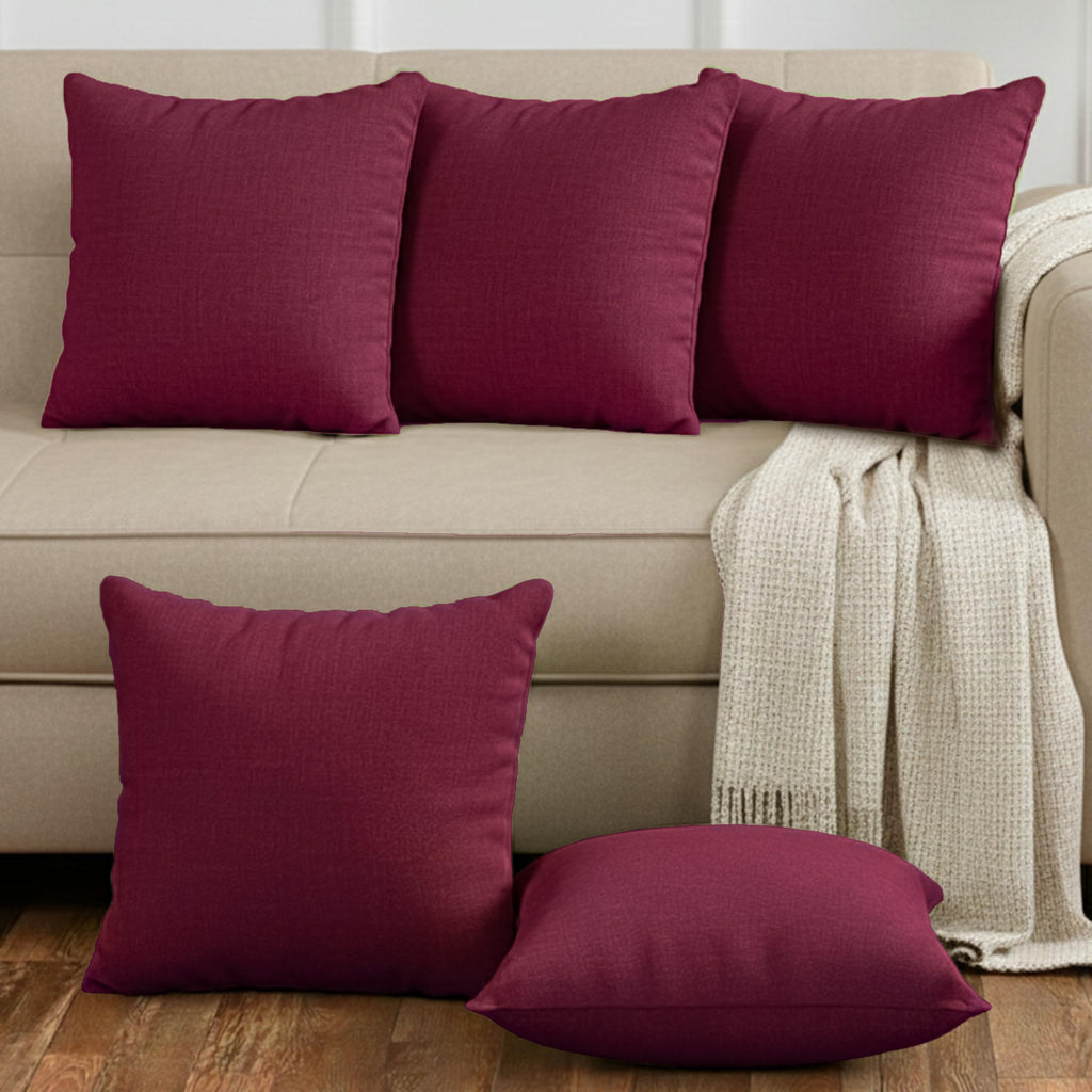 Yellow Weaves Cotton Canvas Decorative Cushion Covers, (16 X 16 Inches), Set of 5, Maroon