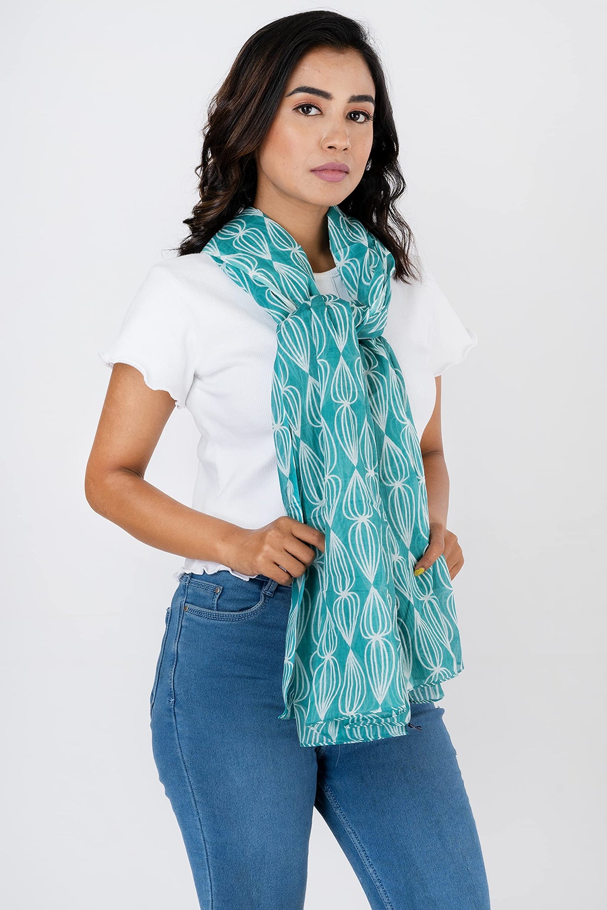 AQVA Printed Cotton Scarf for Women Stylish (Topspin Peacock) | Head and Face Cover Scarf for Girls with 100% Cotton | Soft & Lightweight Scarves/Stoles for all Weather (72 x 43 in)
