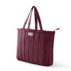 HOUSE OF ORLO Quilted 100% Cotton Waffle Weave Handmade Tote Bags with Zipper and Double Handles for Women Ideal for College, Travel, Work and Daily Use (Burgundy)