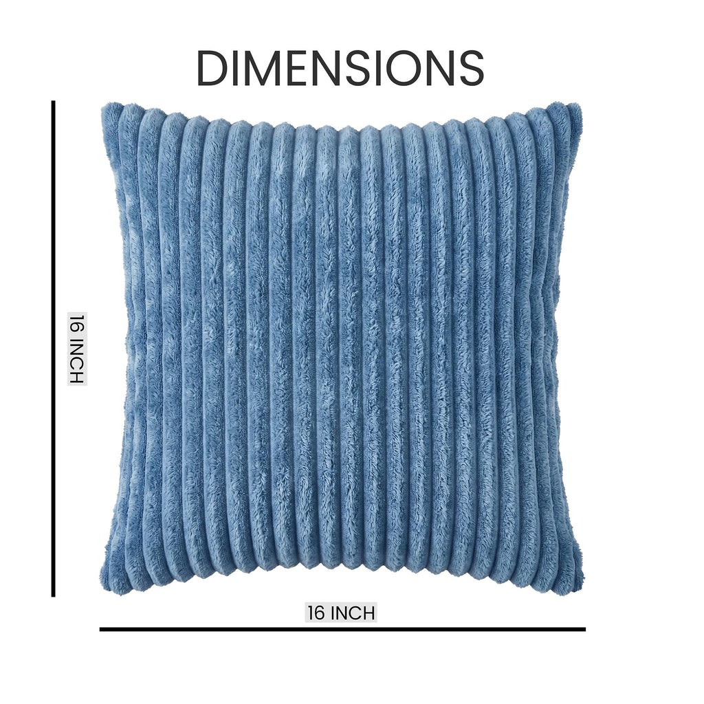 Yellow Weaves Pencil-Stripe Fur Cushion Covers | Soft Polyester | Decorative Sofa & Throw Pillow Covers | 16x16 Inches, Pack of 5 (Sky Blue)