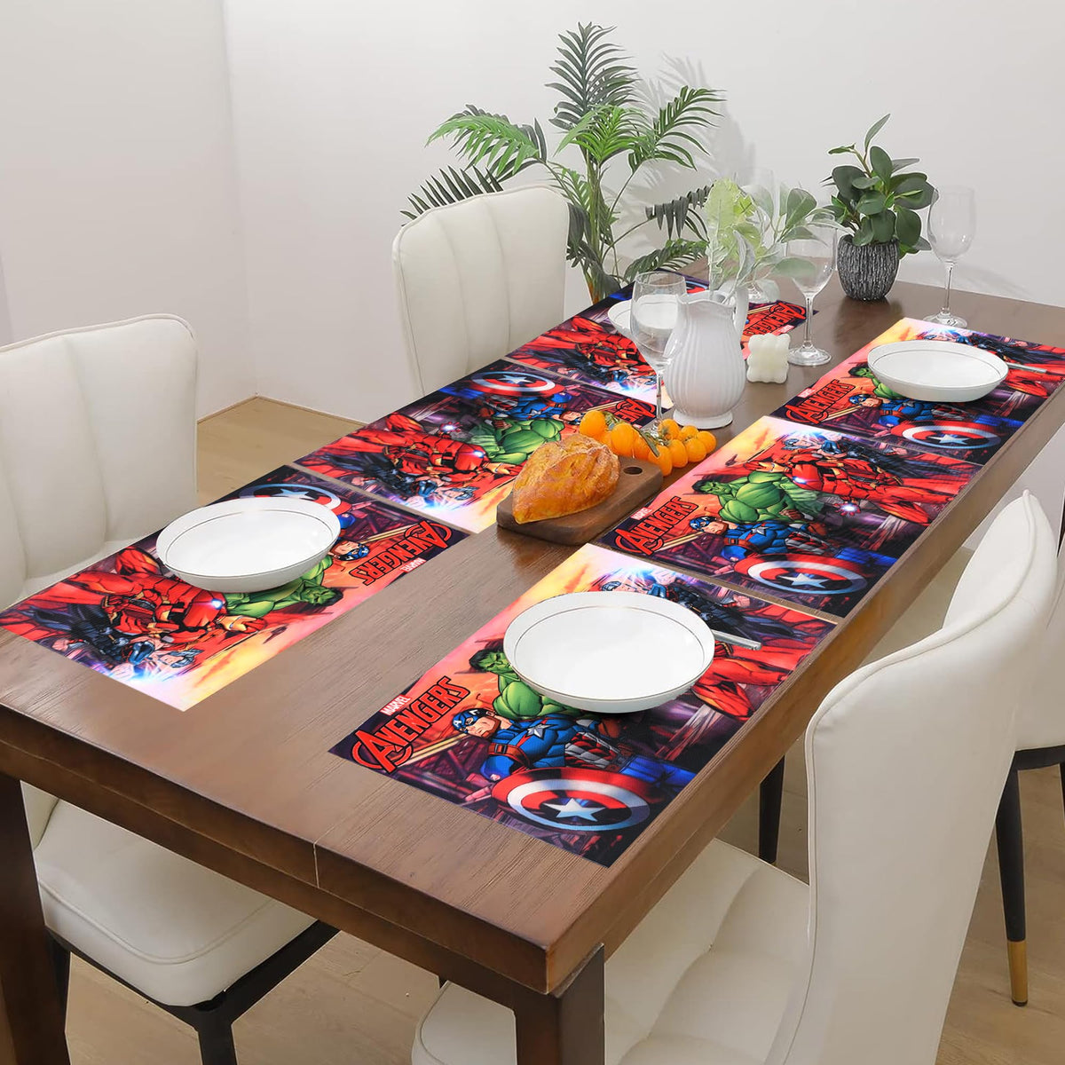 PRAKARTIK BY INDUARTS Dining Cloth Table Mats Set of 6 - Avenger Kids Theme,Digital Print, Washable, Indoor/Outdoor, Heat-Proof, Water Resistant, Wipe & Clean (47X33 cm) Red & Multi