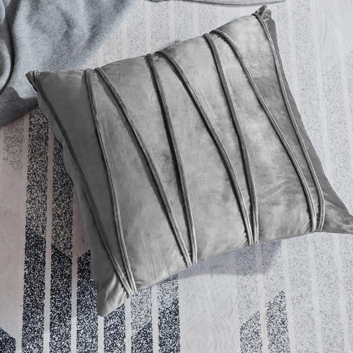 Khooti Velvet Striped Cushion Cover Pack of 1-32X32/81X81 Cm | Light Grey | Soft Pillow Covers Cushion Case for Sofa Bedroom Living Room Chair Car, Cushion Cover with Zig Zag Pattern