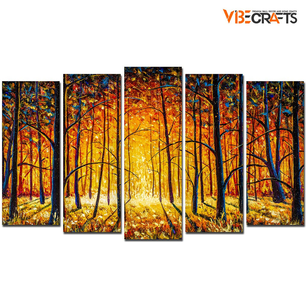 VIBECRAFTS Tree Forest 5 Pieces Premium Wall Painting For Home|Office|Living Room|Gift (PTVC5Pcs2_6502)