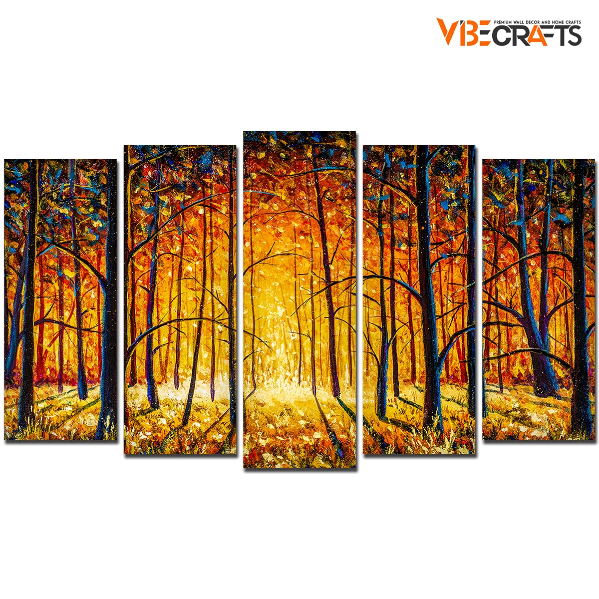 VIBECRAFTS Tree Forest 5 Pieces Premium Wall Painting For Home|Office|Living Room|Gift (PTVC5Pcs2_6502)