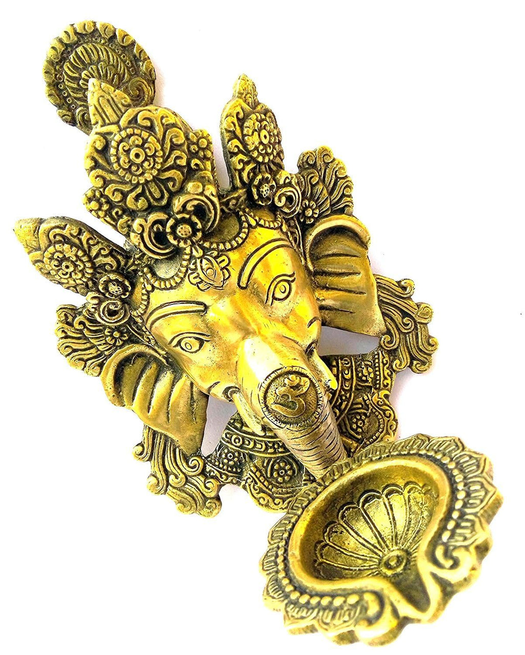 Svarup Brass Ganesha Idol with Lamp on Trunk: for Diwali, Home Decor & Wall Gifts.