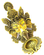 Svarup Brass Ganesha Idol with Lamp on Trunk: for Diwali, Home Decor & Wall Gifts.