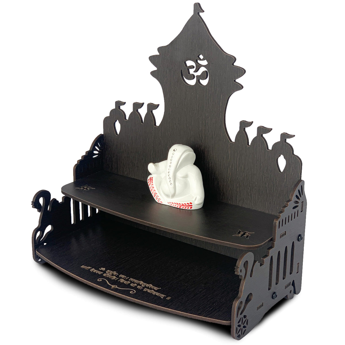 Townside Wooden MDF Temple, Home Mandir (12 x 11.5 x 7 inch) Pooja Ghar - (Black Wenge Finish) (Ashwaraj H)