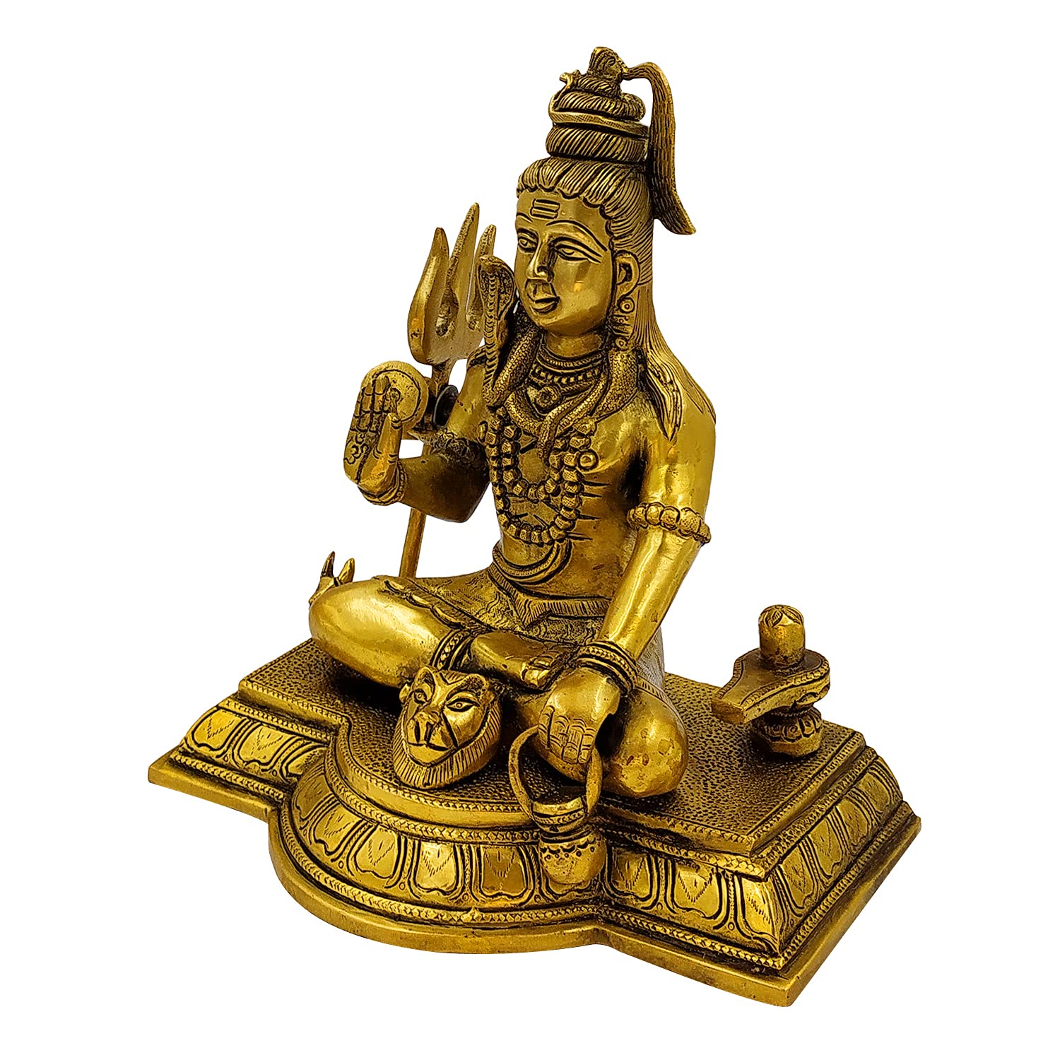 ARTVARKO Brass Shiva Murti Sitting Nandi Shivling Wearing Rudraksha Mala with Trishul and Damru Mandir Mahashivaratri Gift 10 Inch