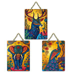 Artvibes Sacred Elephant Jungle Wooden Art Decoration Item for Home | Wall Sculpture | Signs & Plaques | Modern Decor Artwork | Wall Poster | Handcrafted Art | Ideal Gifts (WH_9666N), Set of 3