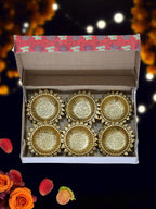 Kridaykraft Decorative Sunflower Diya Set, Gold-Plated Metal, Pack of 6 Pcs, Traditional Festival Lights