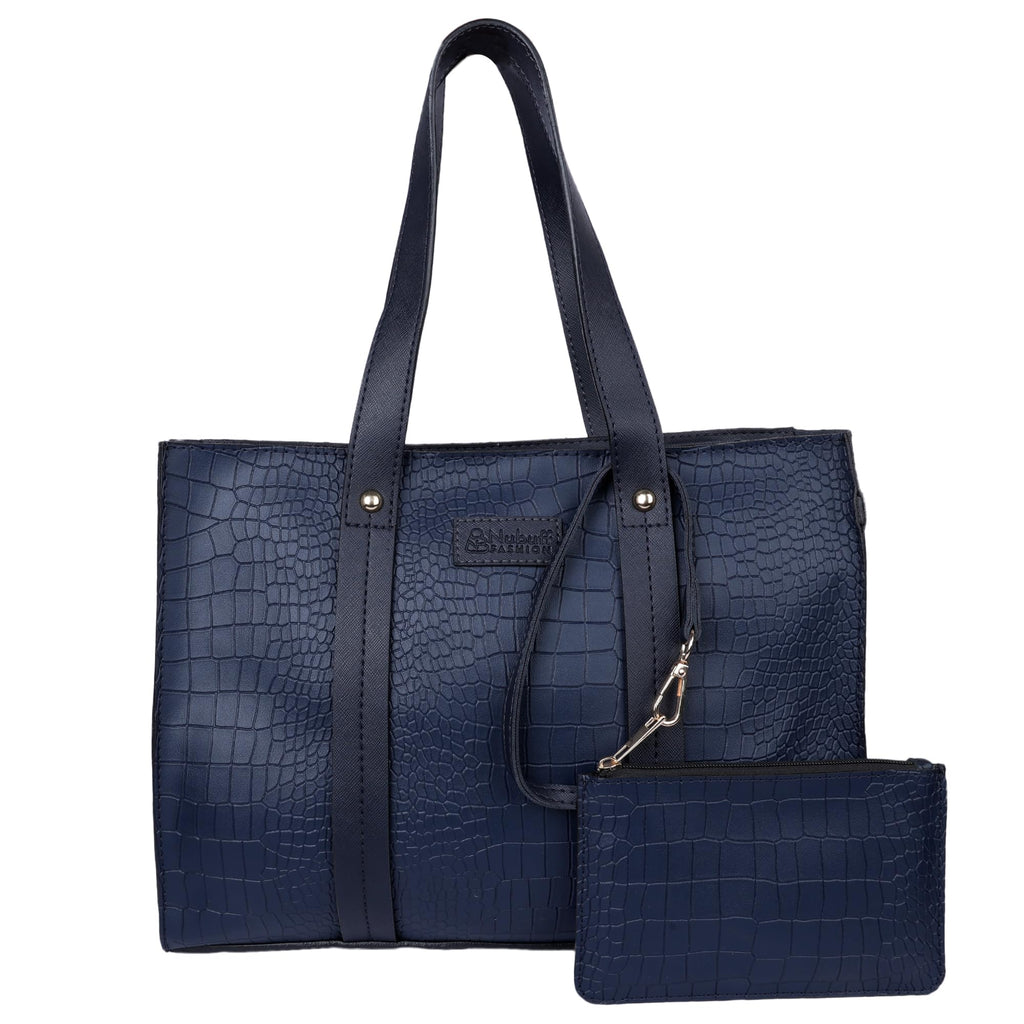 NUBUFF FASHION Womens croco Textured Shoulder Tote Bag (BLUE)
