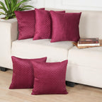 STITCHNEST Quilted Velvet Cushion Covers Set of 5 | Soft Maroon | 18x18 Inches | Premium Sofa & Living Room Décor