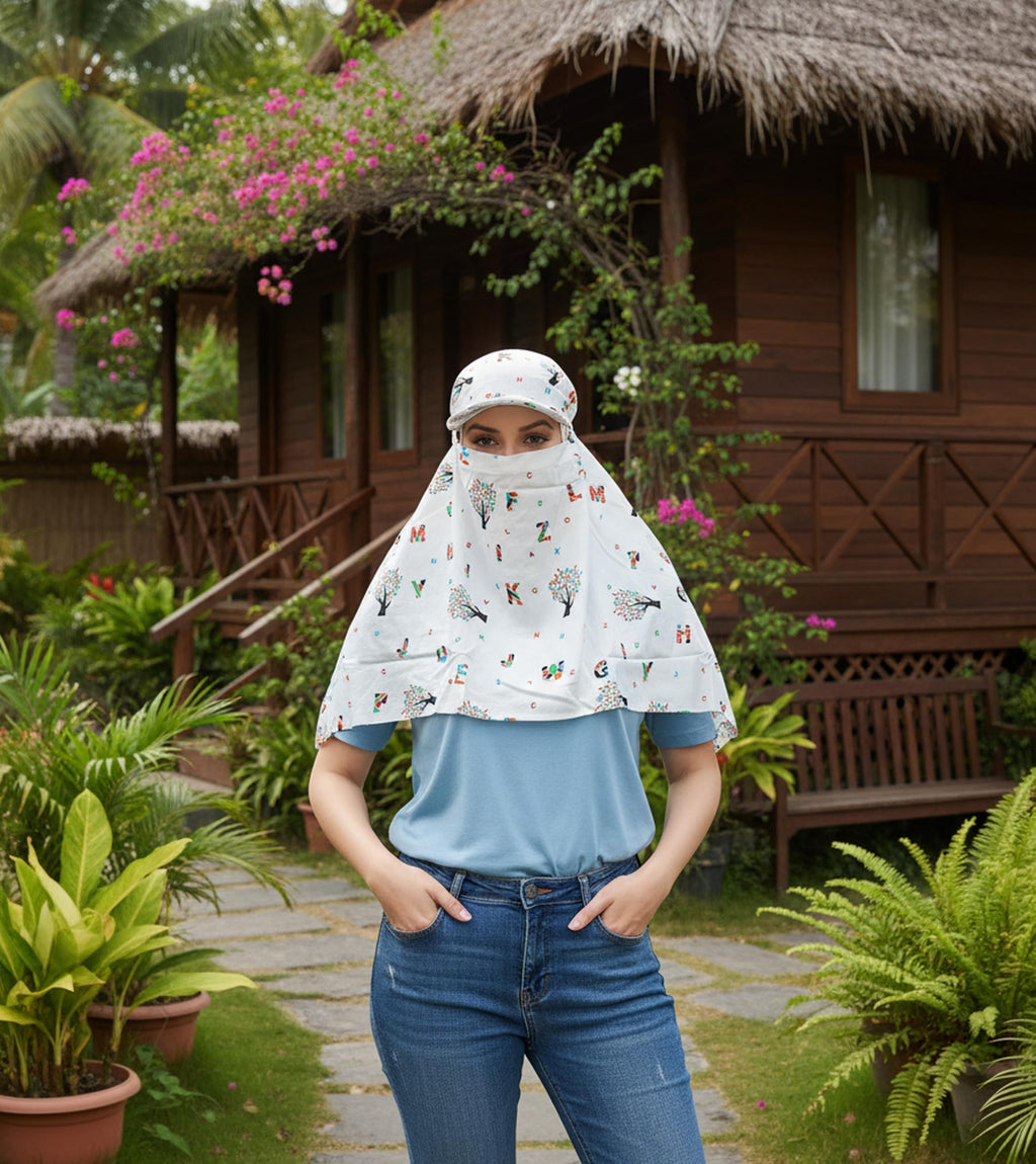 7 season's Rayon Scarf Cum Mask Universal Size/Usable for vehicle Driver for sunlight UV protection/White Printed Design size 32x38 inches (Cap_ABCD)