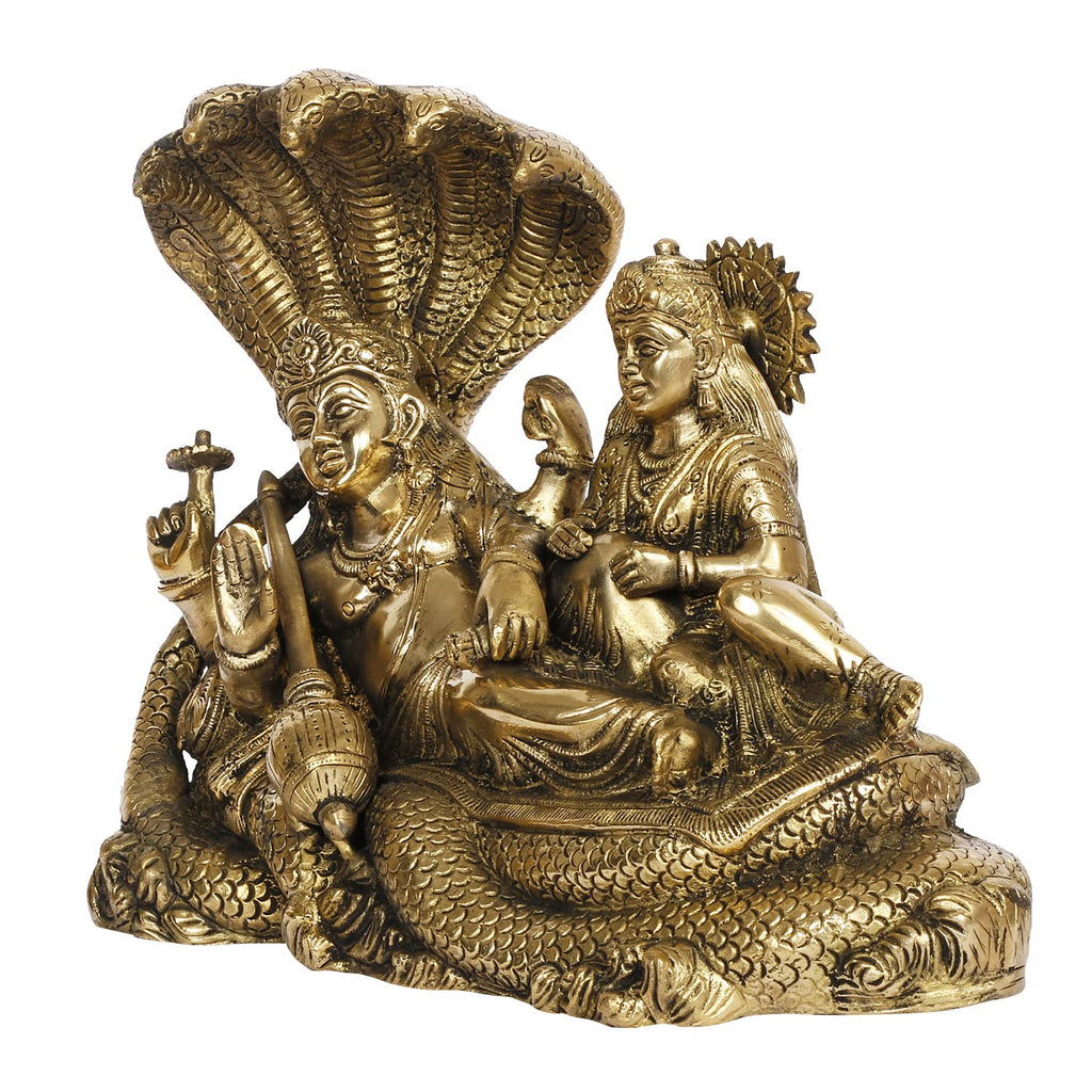 ARTVARKO Big Brass Laxmi Vishnu Rest Upon Shesha Naag | Lakshmi Narayan Statue for Home Office Table Decor (L 13 x B 5 x H 9.5) 7.5 Kg