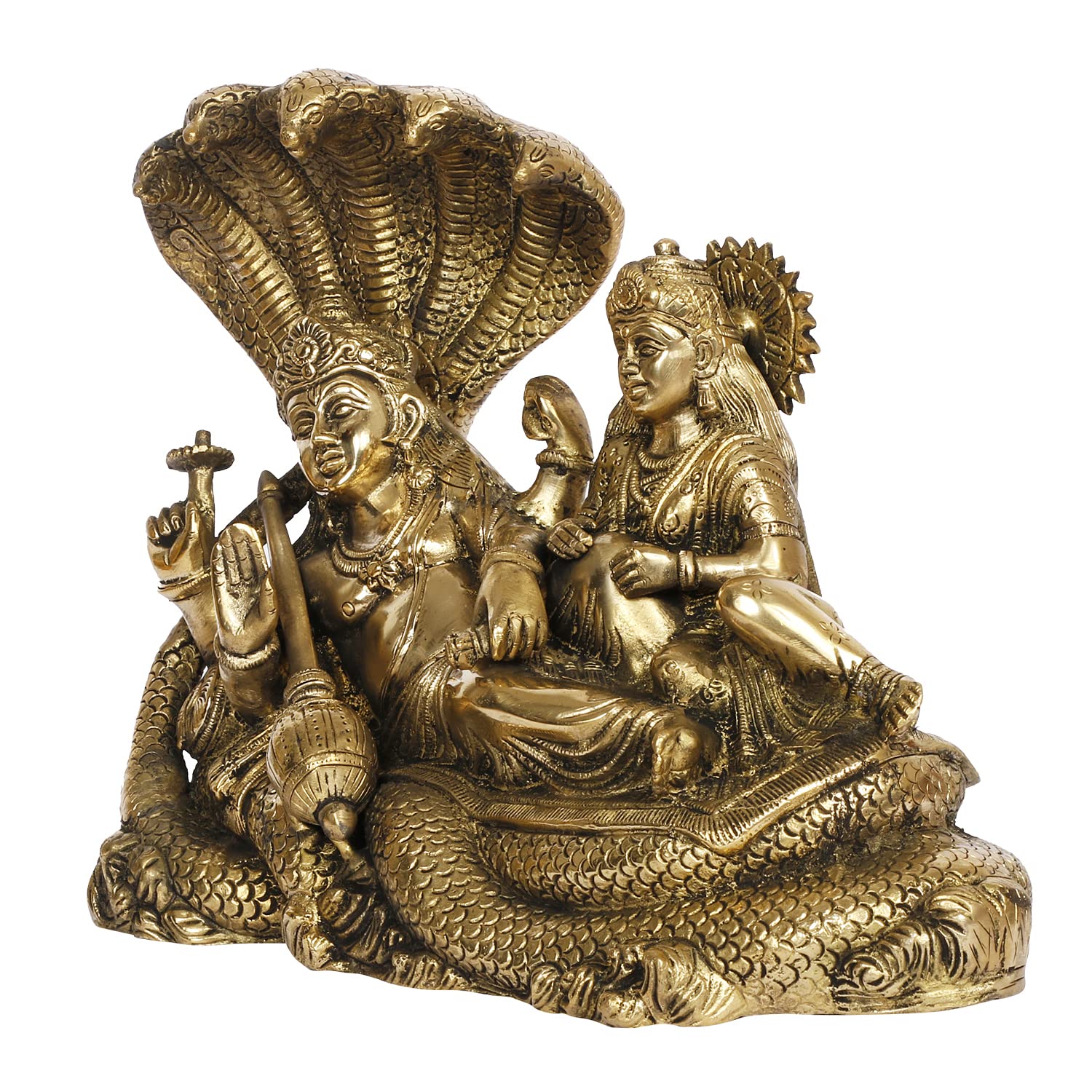 ARTVARKO Big Brass Laxmi Vishnu Rest Upon Shesha Naag | Lakshmi Narayan Statue for Home Office Table Decor (L 13 x B 5 x H 9.5) 7.5 Kg